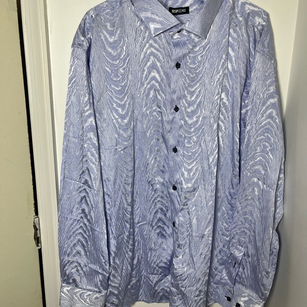 BESPOKE Men’s Blue Jacquard Dress Shirt Abstract Long Sleeve 3x 100% cotton - Picture 2 of 9